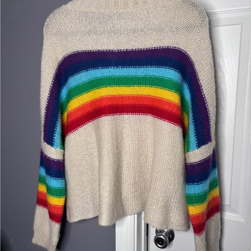 Wooden Ships Beige Rainbow Striped Mohair Wool Blend Sweater S/M - Picture 7 of 7
